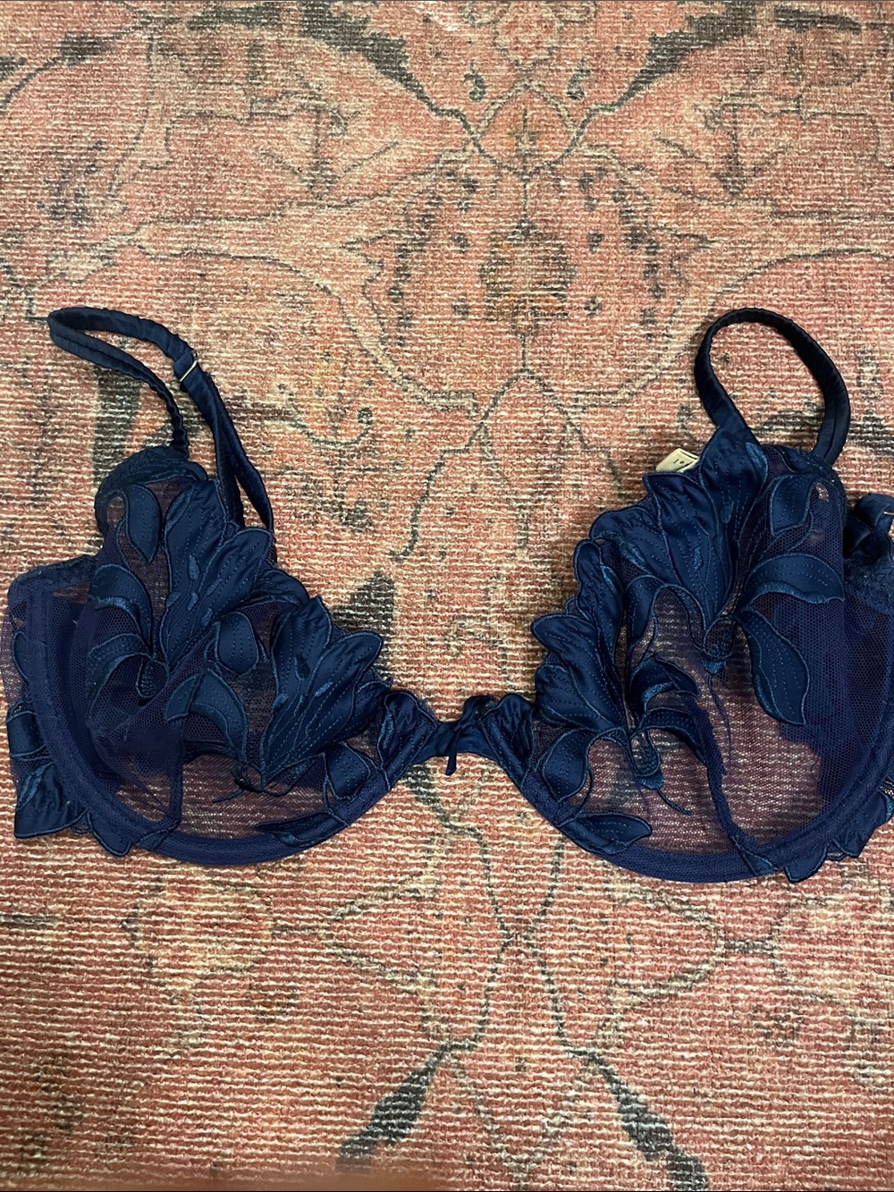 Fleur du Mal Navy Sheer Floral Lace Underwire Bra